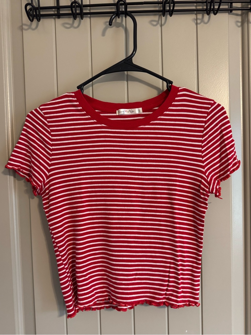 Heart Hips Red & White Striped Ribbed Crop Top